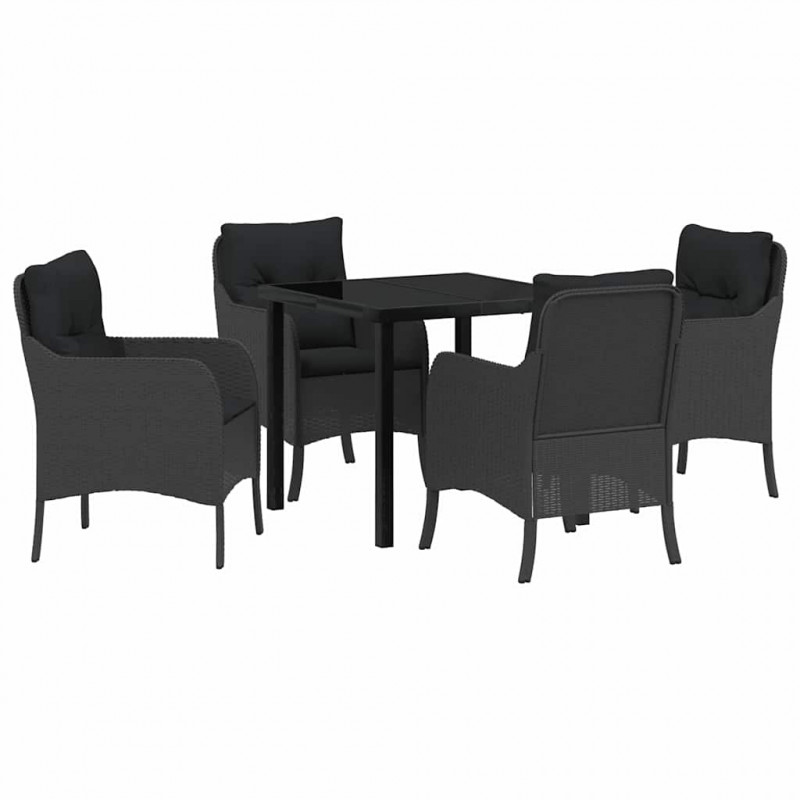 Zestaw do jadalni w ogrodzie z poduszką 5 pcs Czarny polirattan
