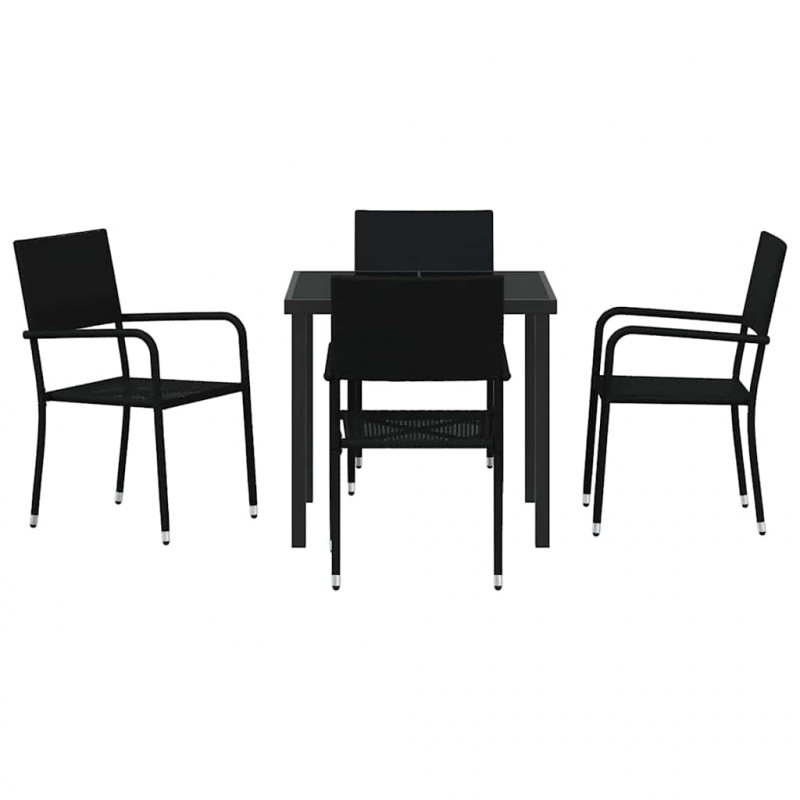Zestaw do jadalni w ogrodzie z poduszką 5 pcs Czarny polirattan