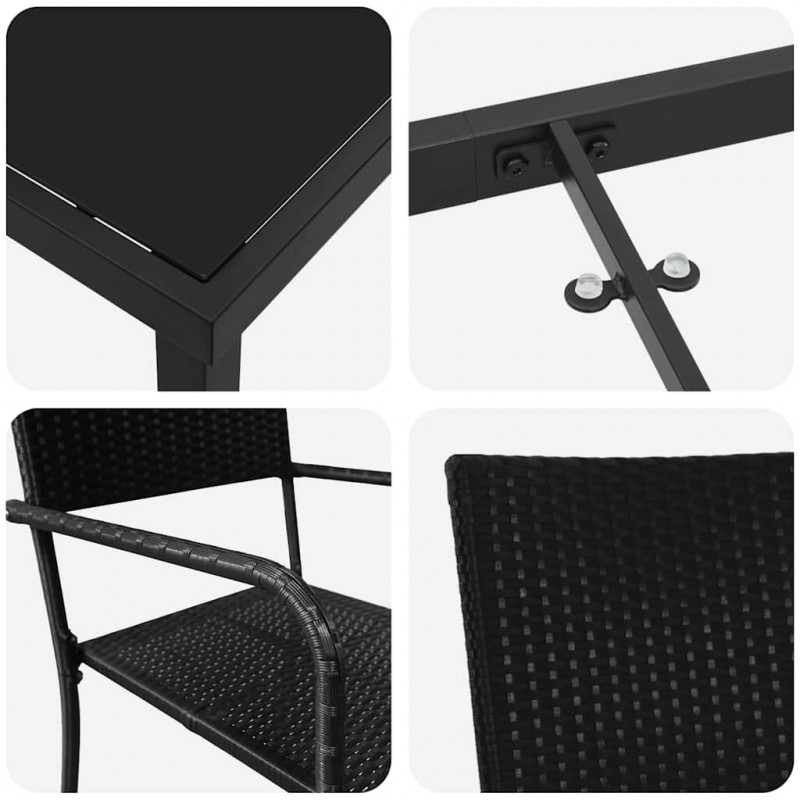 Zestaw do jadalni w ogrodzie z poduszką 5 pcs Czarny polirattan