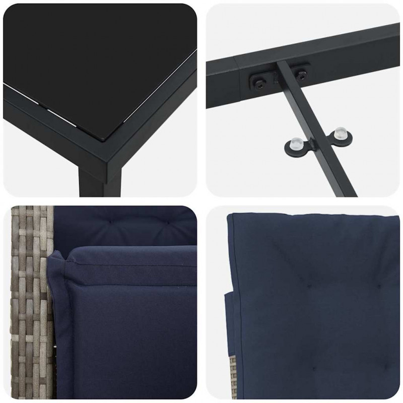Zestaw do jadalni w ogrodzie z poduszką 3 pcs Szary polirattan