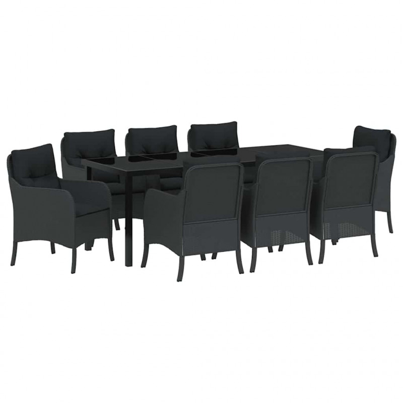 Zestaw do jadalni w ogrodzie z poduszką 9 pcs Czarny polirattan