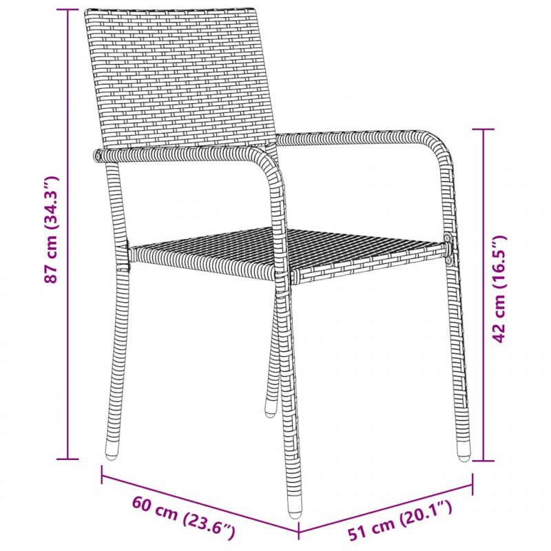 Zestaw do jadalni w ogrodzie z poduszką 7 pcs Czarny polirattan