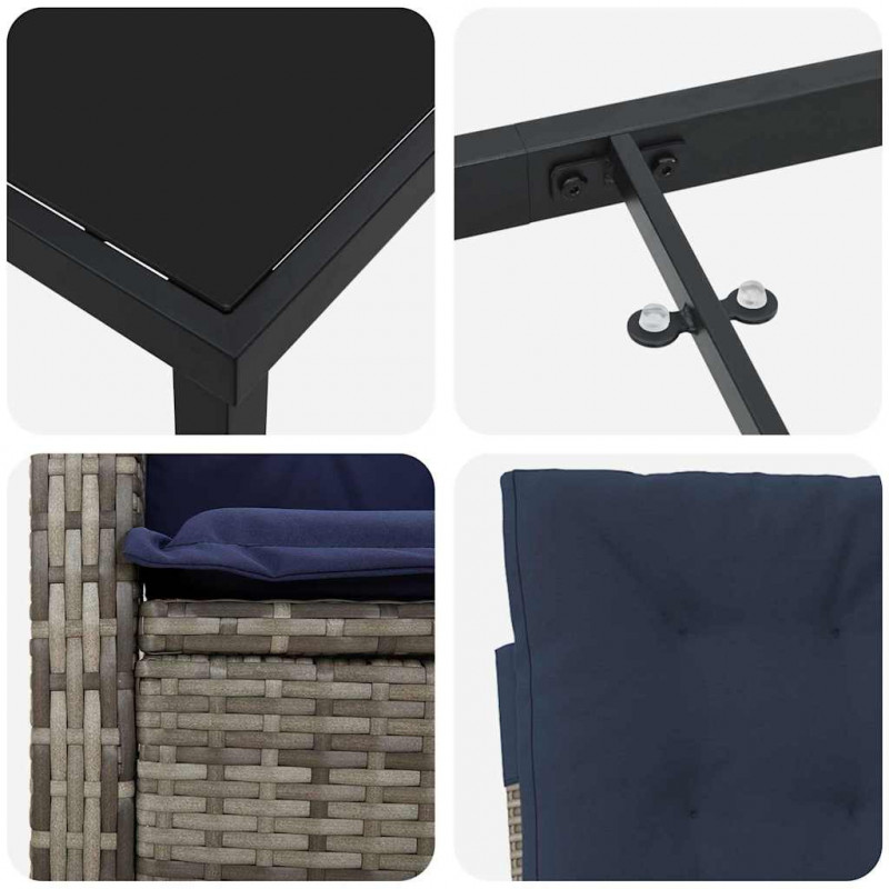 Zestaw do jadalni w ogrodzie z poduszką 7 pcs Szary polirattan