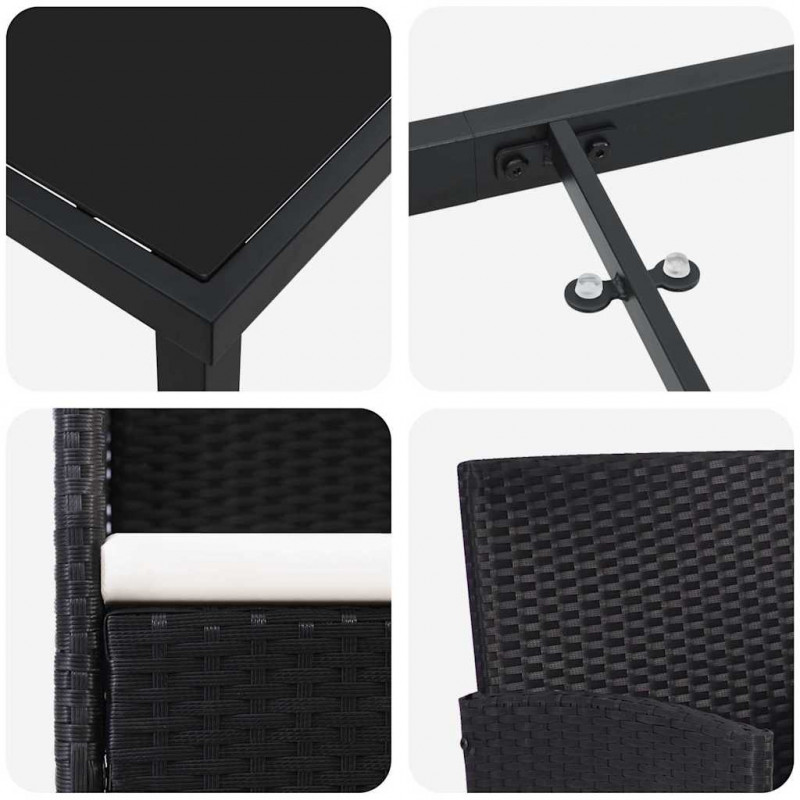 Zestaw do jadalni w ogrodzie z poduszką 3 pcs Czarny polirattan