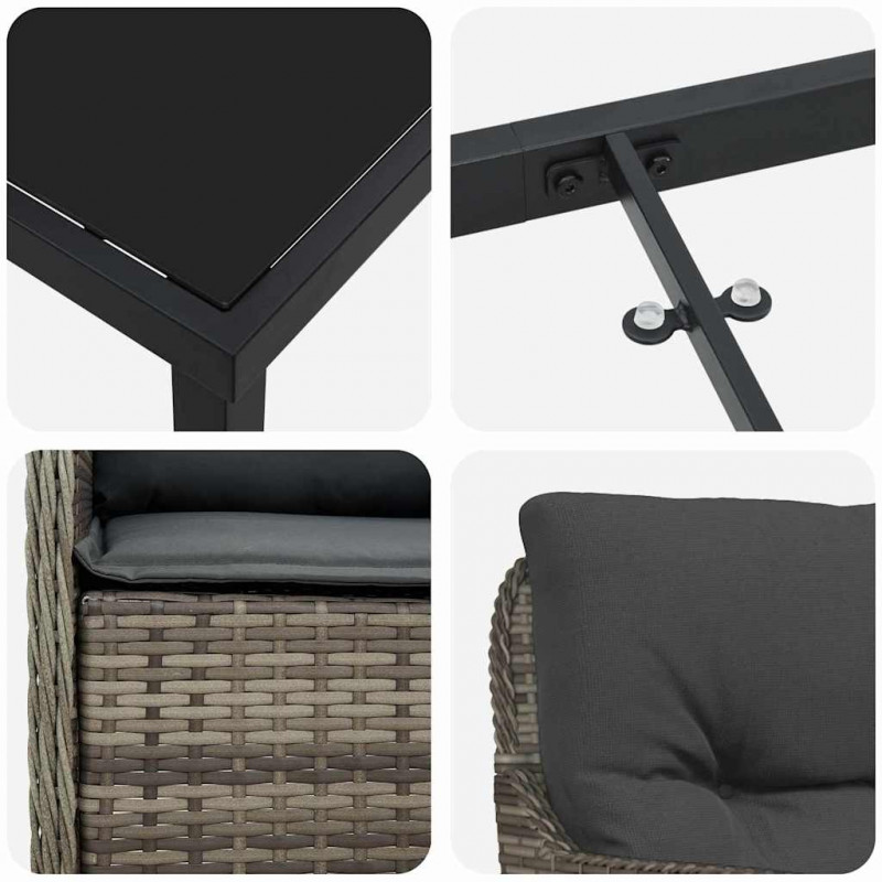 Zestaw do jadalni w ogrodzie z poduszką 5 pcs Szary polirattan
