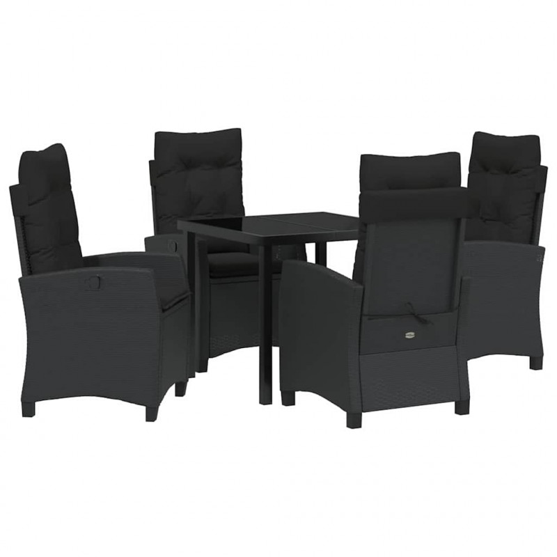 Zestaw do jadalni w ogrodzie z poduszką 5 pcs Czarny polirattan