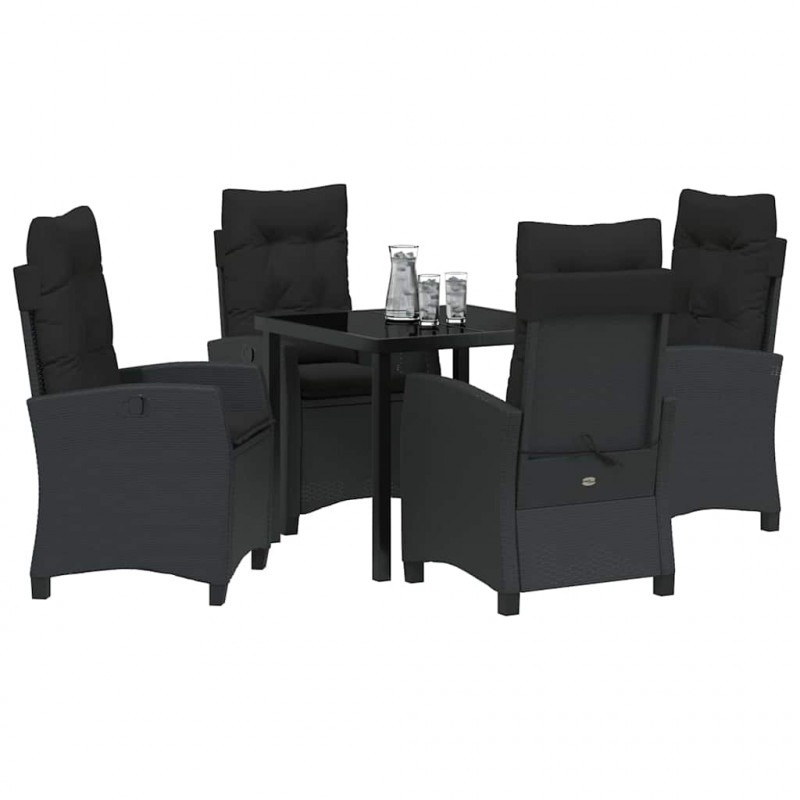 Zestaw do jadalni w ogrodzie z poduszką 5 pcs Czarny polirattan