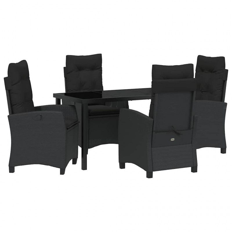 Zestaw do jadalni w ogrodzie z poduszką 5 pcs Czarny polirattan