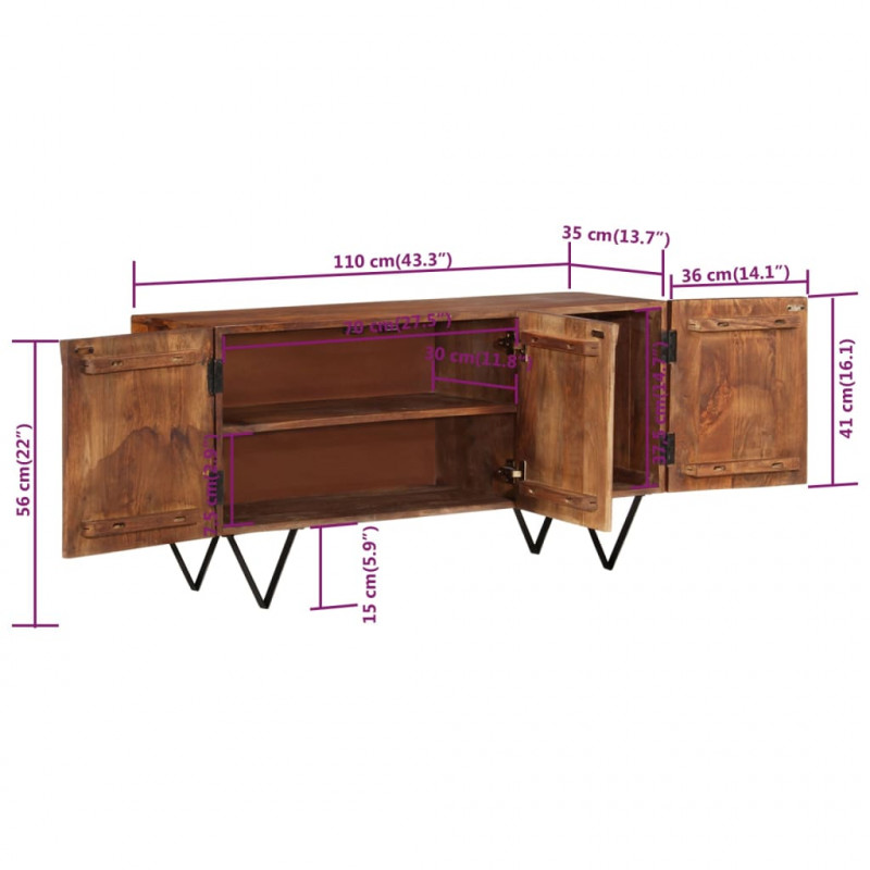 Szafka, 110x35x56 cm, lite drewno mango