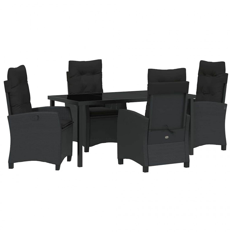 Zestaw do jadalni w ogrodzie z poduszką 5 pcs Czarny polirattan