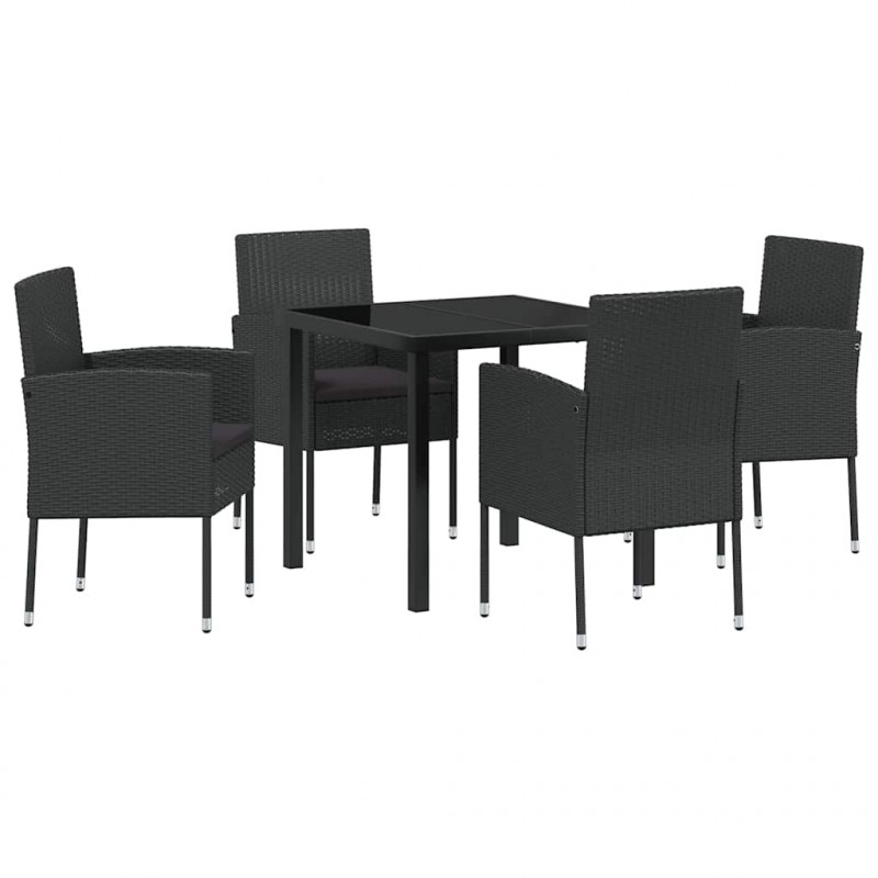 Zestaw do jadalni w ogrodzie z poduszką 5 pcs Czarny polirattan