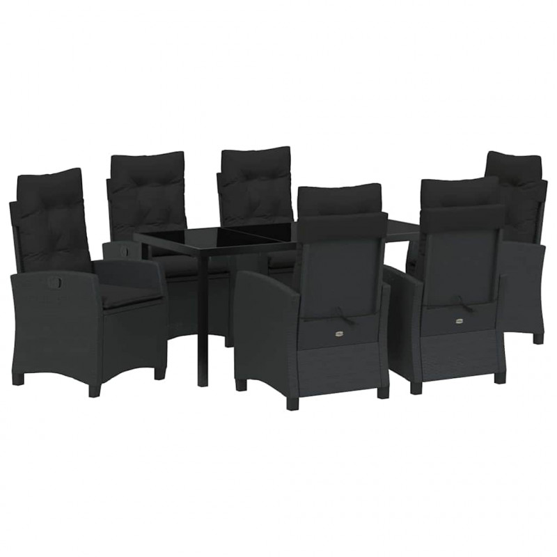 Zestaw do jadalni w ogrodzie z poduszką 7 pcs Czarny polirattan