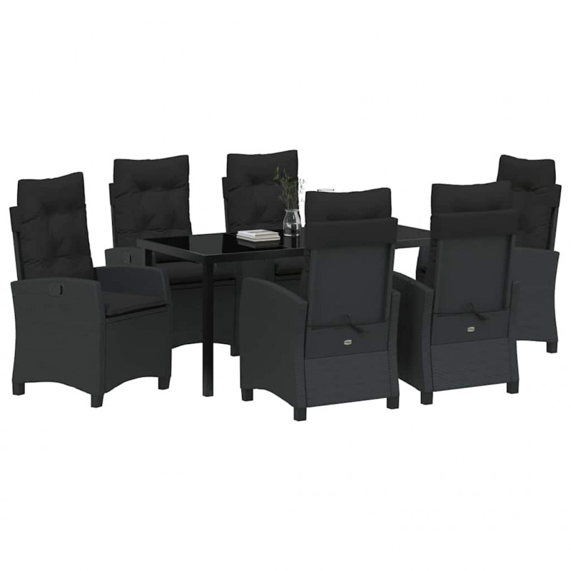 Zestaw do jadalni w ogrodzie z poduszką 7 pcs Czarny polirattan