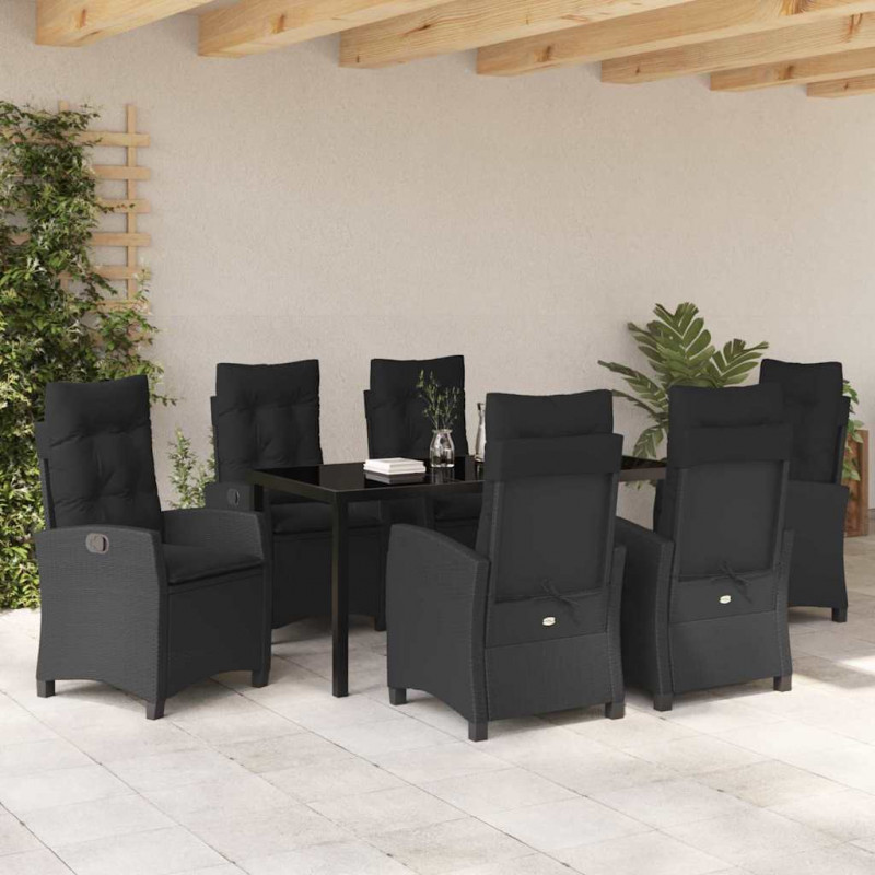 Zestaw do jadalni w ogrodzie z poduszką 7 pcs Czarny polirattan