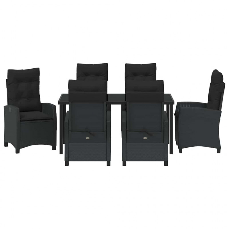 Zestaw do jadalni w ogrodzie z poduszką 7 pcs Czarny polirattan
