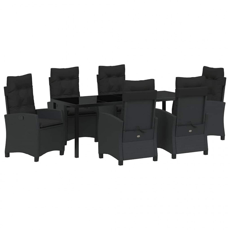 Zestaw do jadalni w ogrodzie z poduszką 7 pcs Czarny polirattan
