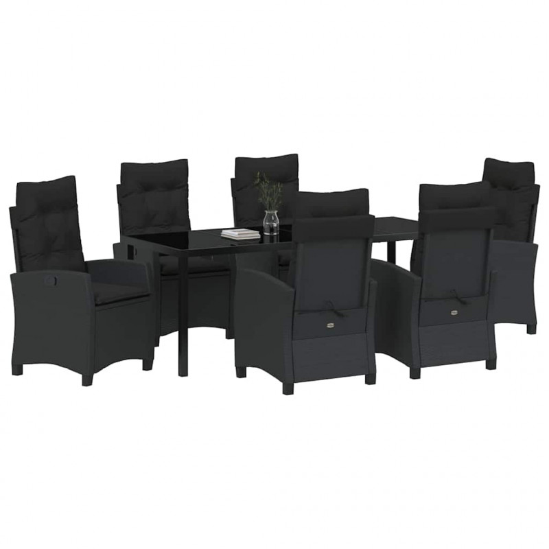 Zestaw do jadalni w ogrodzie z poduszką 7 pcs Czarny polirattan
