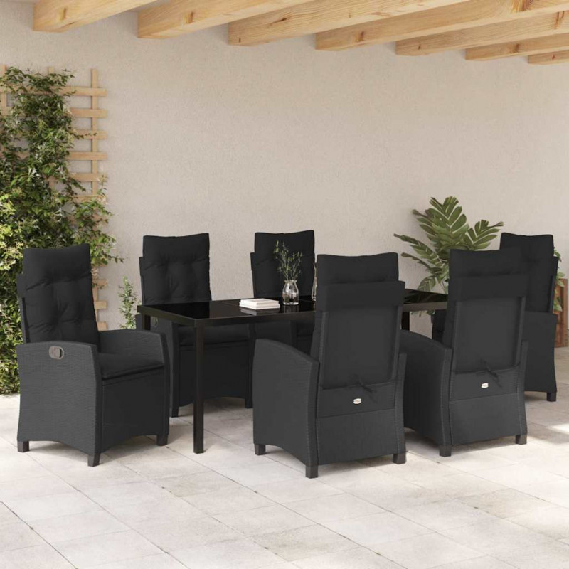 Zestaw do jadalni w ogrodzie z poduszką 7 pcs Czarny polirattan