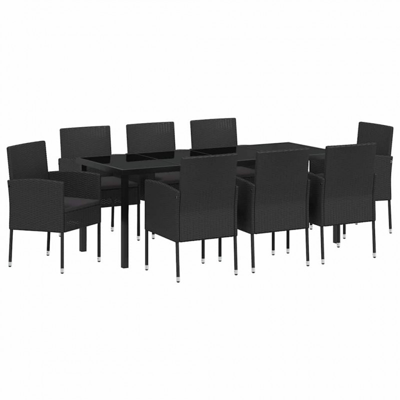Zestaw do jadalni w ogrodzie z poduszką 9 pcs Czarny polirattan