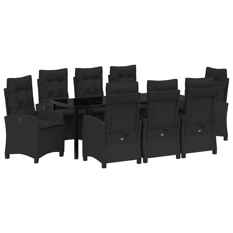Zestaw do jadalni w ogrodzie z poduszką 9 pcs Czarny polirattan