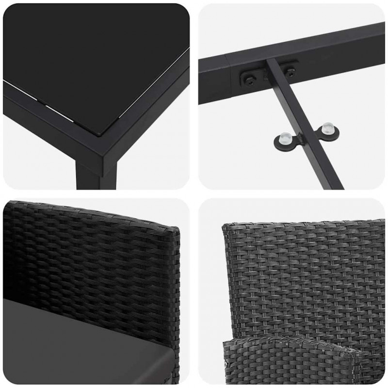 Zestaw do jadalni w ogrodzie z poduszką 9 pcs Czarny polirattan