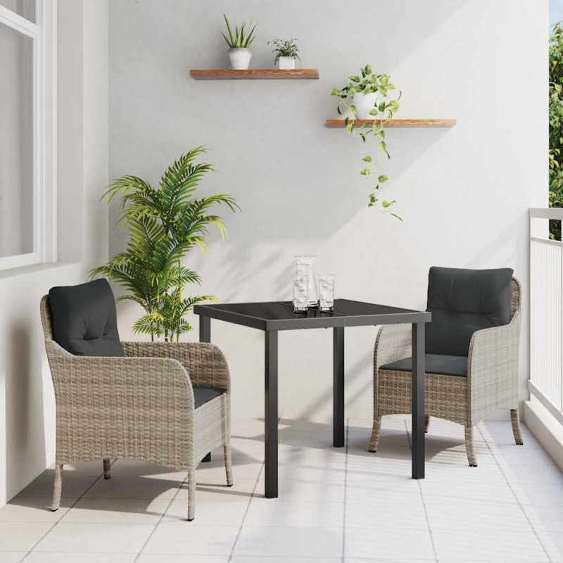Zestaw do jadalni w ogrodzie 3 pcs Jasnoszary polirattan