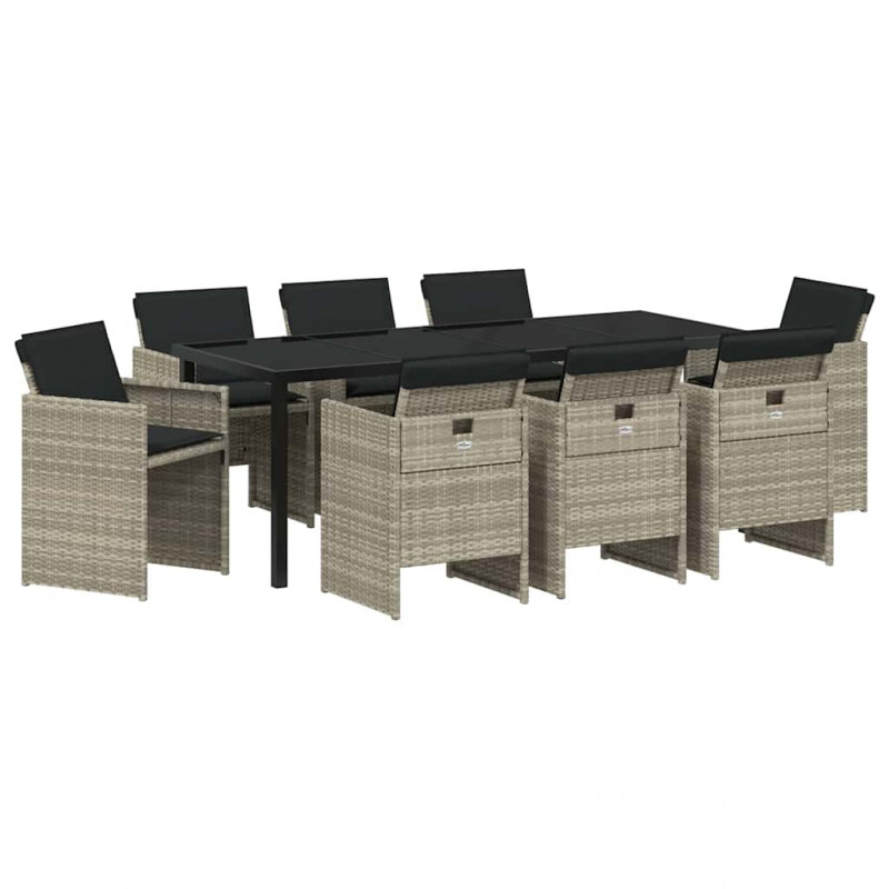 Zestaw do jadalni w ogrodzie 9 pcs Jasnoszary polirattan