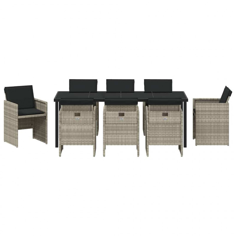 Zestaw do jadalni w ogrodzie 9 pcs Jasnoszary polirattan
