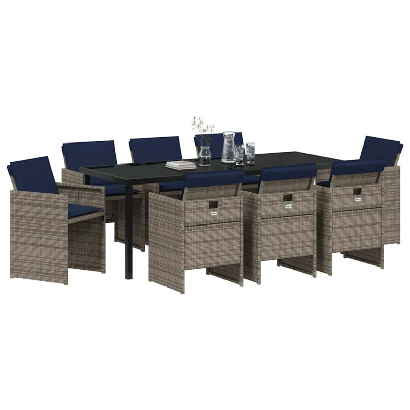 Zestaw do jadalni w ogrodzie z poduszką 9 pcs Szary polirattan
