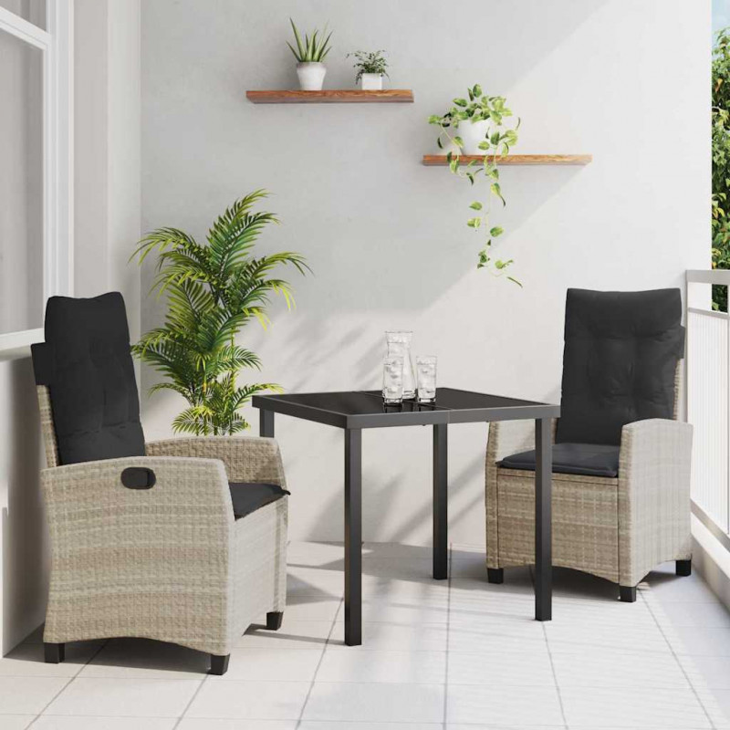 Zestaw do jadalni w ogrodzie 3 pcs Jasnoszary polirattan