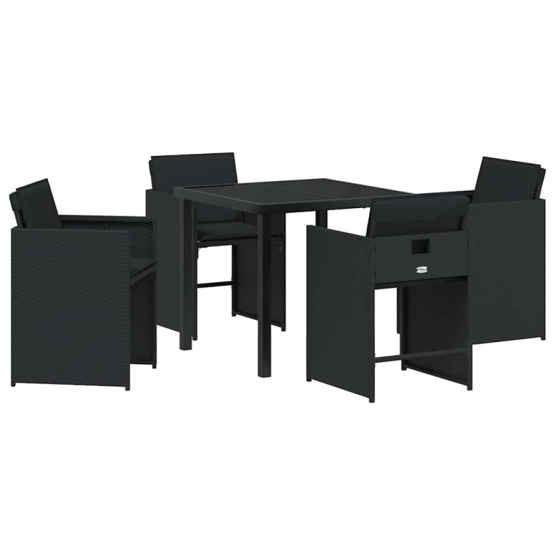 Zestaw do jadalni w ogrodzie z poduszką 5 pcs Czarny polirattan