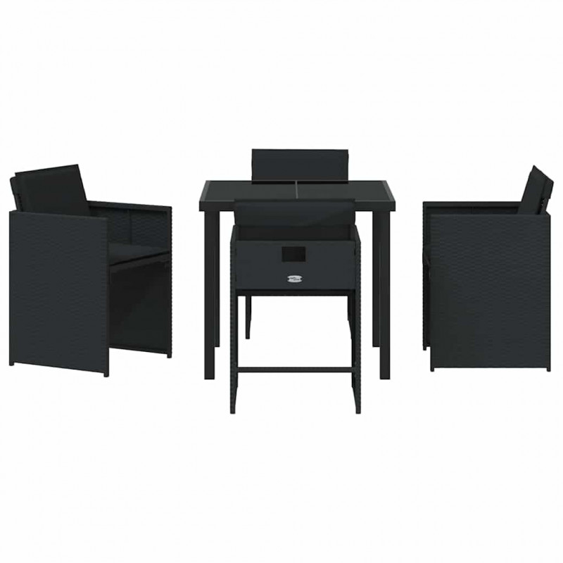 Zestaw do jadalni w ogrodzie z poduszką 5 pcs Czarny polirattan