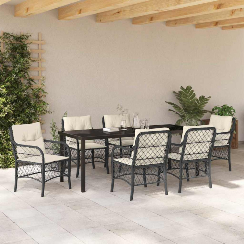 Zestaw do jadalni w ogrodzie z poduszką 7 pcs Czarny polirattan