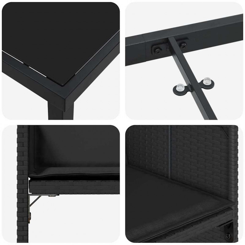 Zestaw do jadalni w ogrodzie z poduszką 5 pcs Czarny polirattan