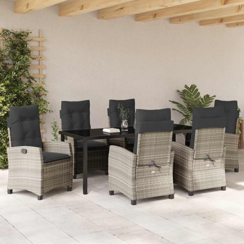 Zestaw do jadalni w ogrodzie 7 pcs Jasnoszary polirattan