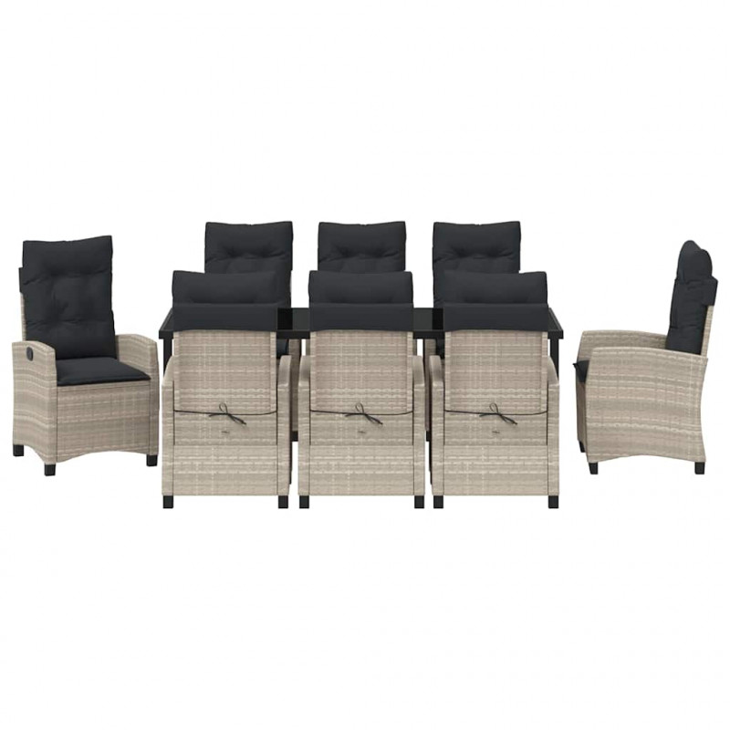 Zestaw do jadalni w ogrodzie 9 pcs Jasnoszary polirattan