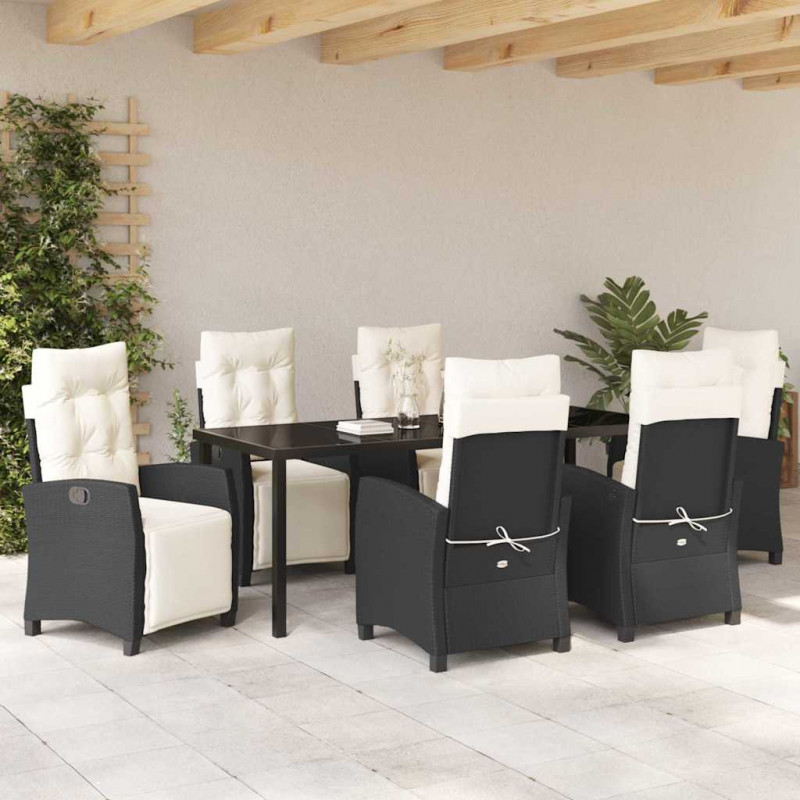 Zestaw do jadalni w ogrodzie z poduszką 7 pcs Czarny polirattan