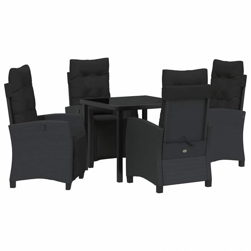 Zestaw do jadalni w ogrodzie z poduszką 5 pcs Czarny polirattan