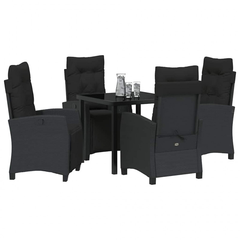 Zestaw do jadalni w ogrodzie z poduszką 5 pcs Czarny polirattan