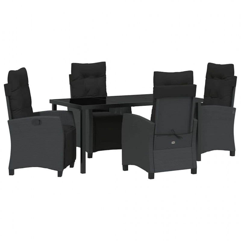 Zestaw do jadalni w ogrodzie z poduszką 5 pcs Czarny polirattan