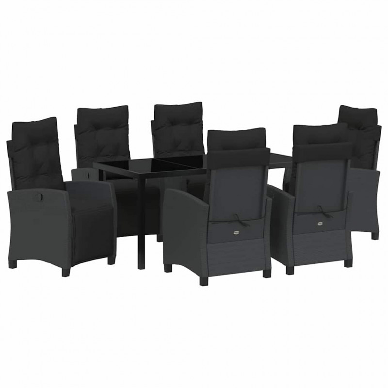 Zestaw do jadalni w ogrodzie z poduszką 7 pcs Czarny polirattan