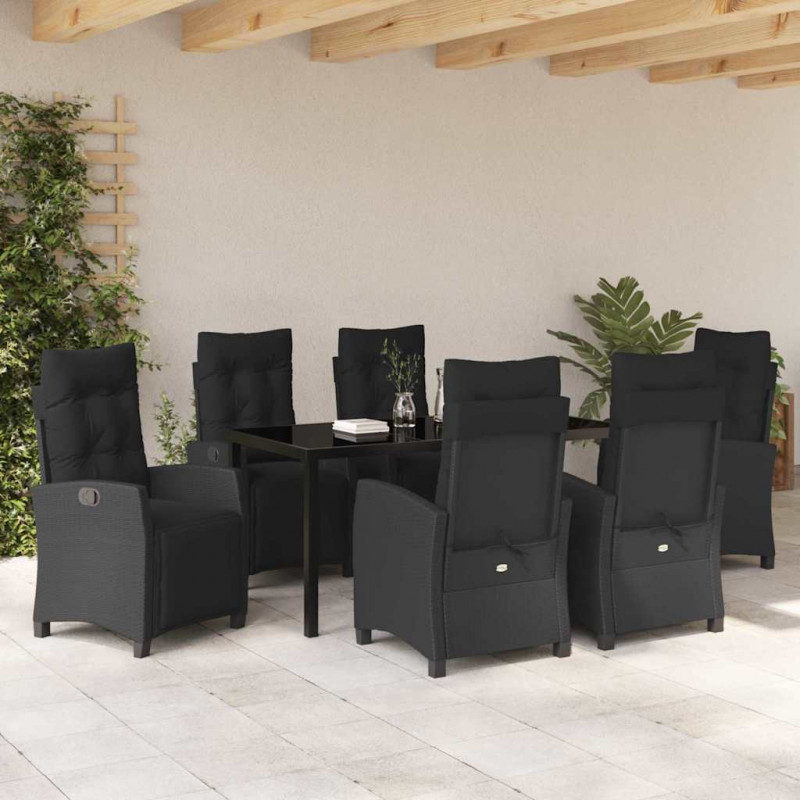 Zestaw do jadalni w ogrodzie z poduszką 7 pcs Czarny polirattan
