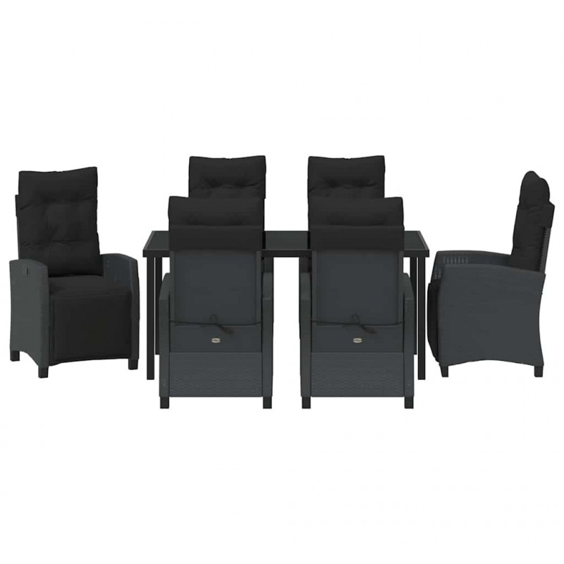 Zestaw do jadalni w ogrodzie z poduszką 7 pcs Czarny polirattan