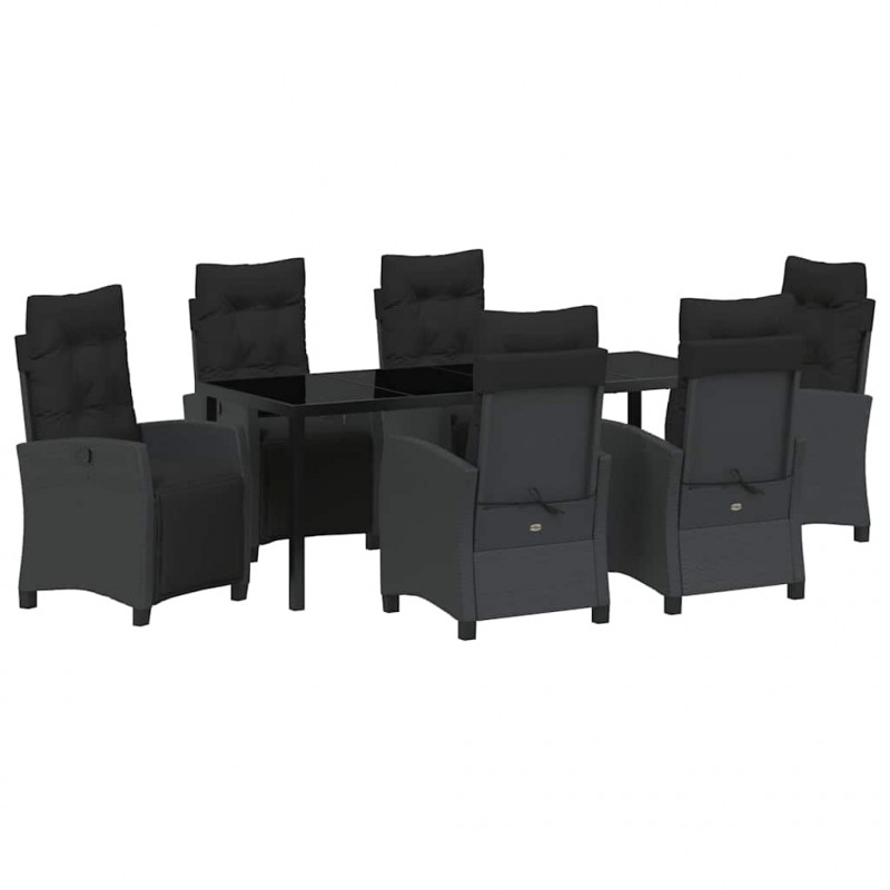 Zestaw do jadalni w ogrodzie z poduszką 7 pcs Czarny polirattan