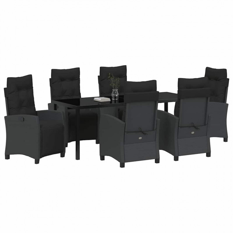 Zestaw do jadalni w ogrodzie z poduszką 7 pcs Czarny polirattan