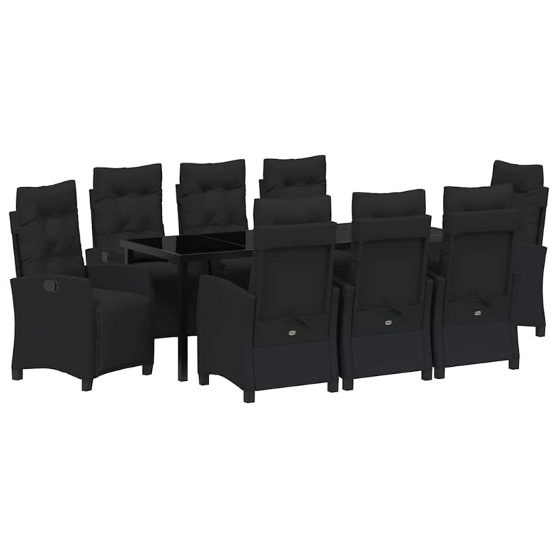 Zestaw do jadalni w ogrodzie z poduszką 9 pcs Czarny polirattan