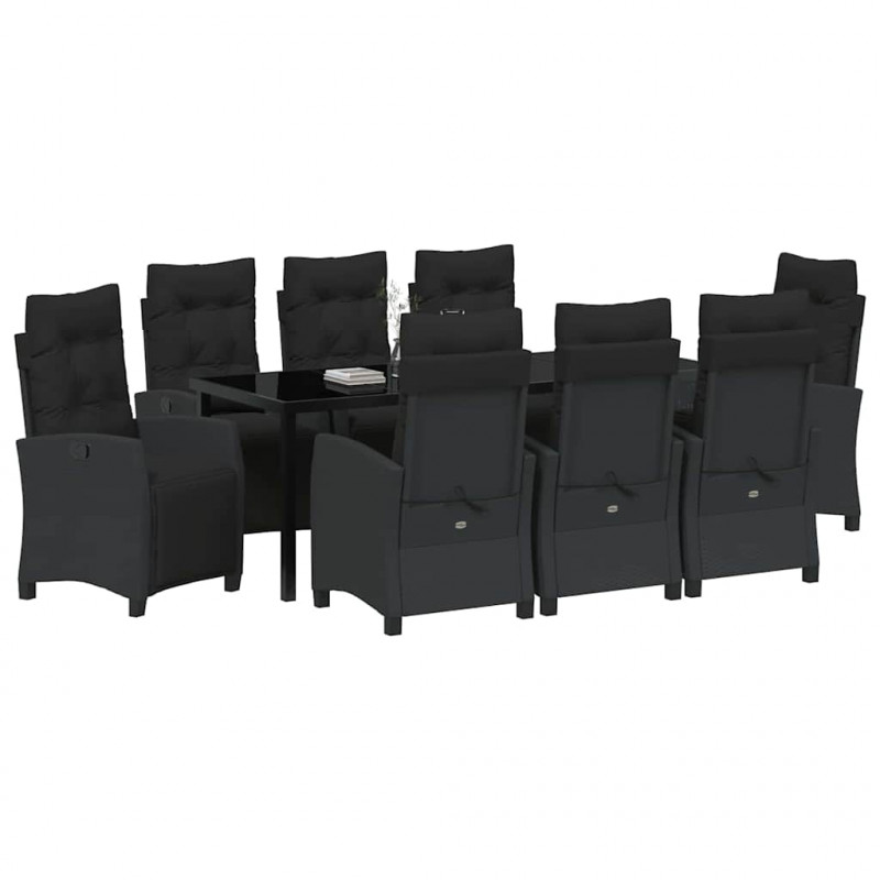 Zestaw do jadalni w ogrodzie z poduszką 9 pcs Czarny polirattan