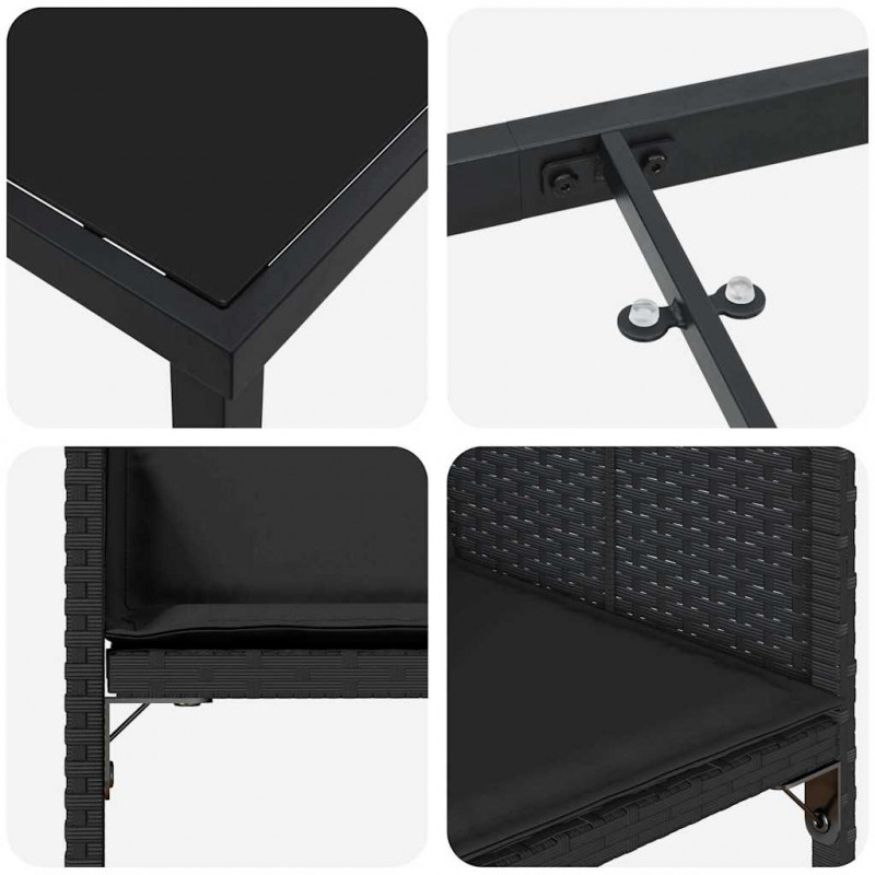 Zestaw do jadalni w ogrodzie z poduszką 5 pcs Czarny polirattan