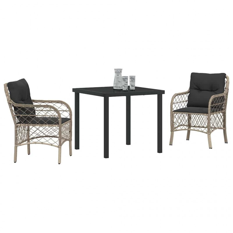 Zestaw do jadalni w ogrodzie 3 pcs Jasnoszary polirattan