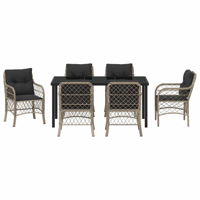 Zestaw do jadalni w ogrodzie 7 pcs Jasnoszary polirattan